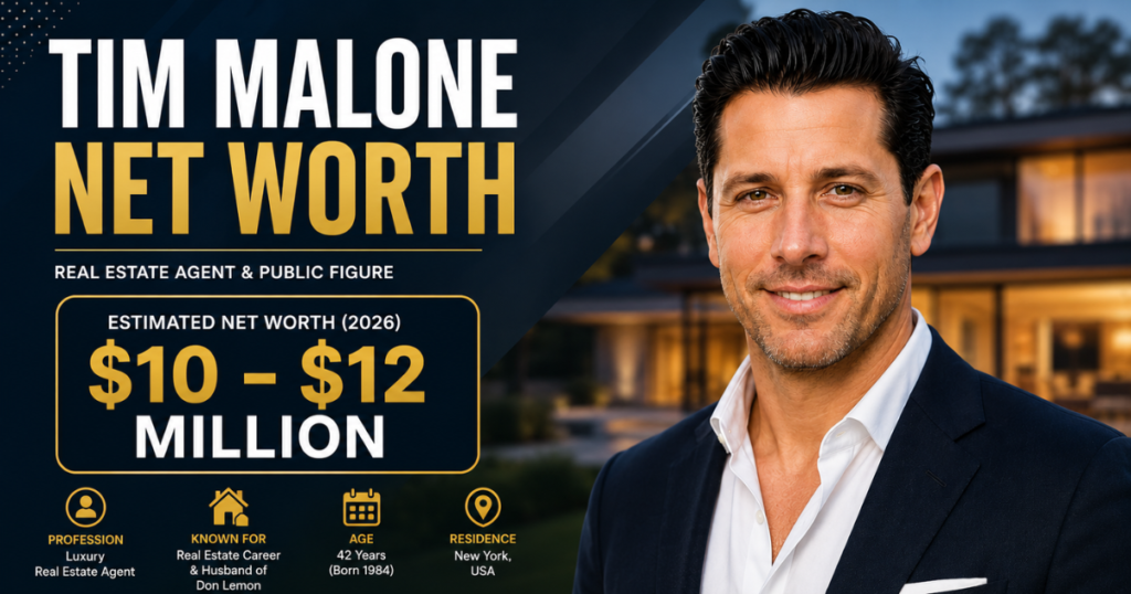 Tim Malone net worth 2026 portrait with luxury real estate background